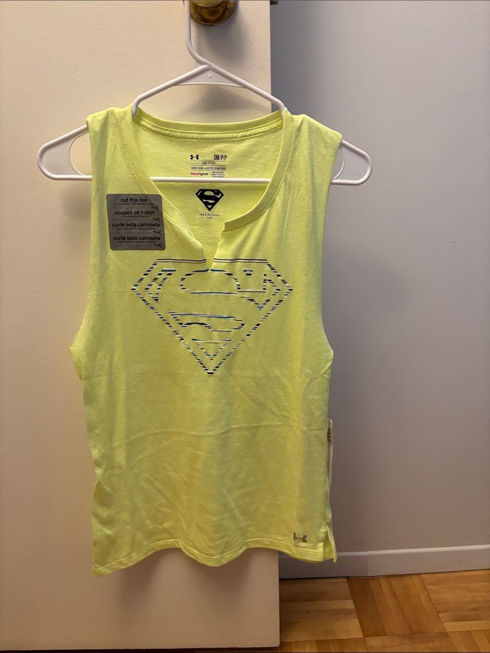 Under Armour Neon Yellow Superman Sleeveless Athletic Tank